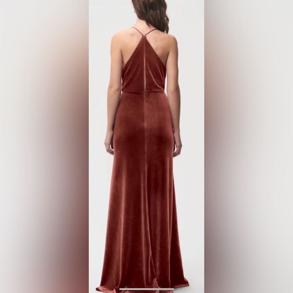 Jenny Yoo English Dusty Rose Sullivan Dress Size 0 Stretch Velvet - Picture 2 of 16